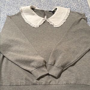 New Look Heather Gray Sweater with Ruffled White Collar
